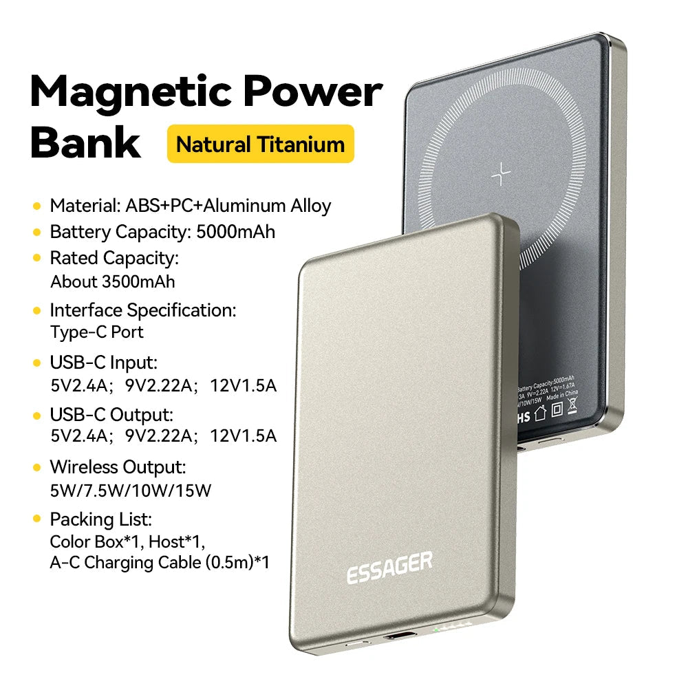 Essager Thin Wireless Power Bank Magnetic 20W 5000mAh Portable Fast Charging External Battery for Magsafe For iPhone - AKM CASE｜iPhone Case & Accesories Worldwide