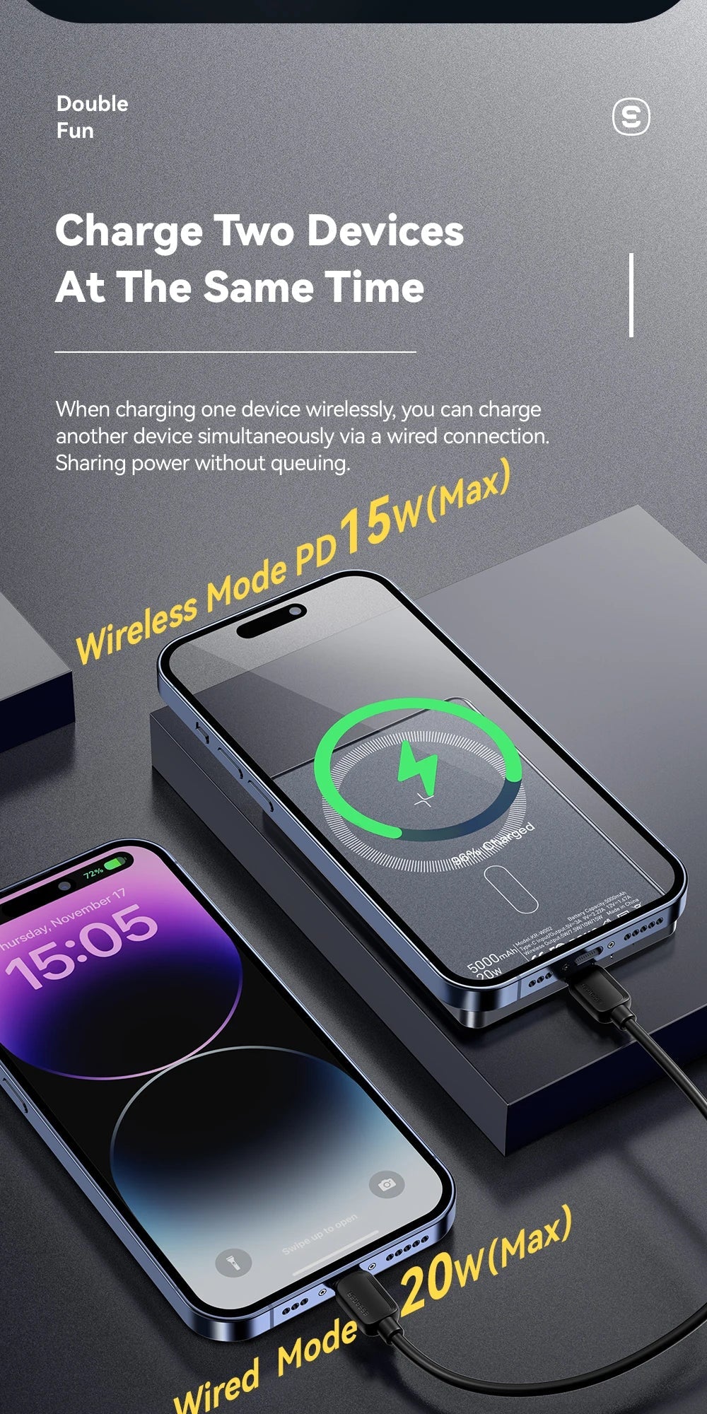 Essager Thin Wireless Power Bank Magnetic 20W 5000mAh Portable Fast Charging External Battery for Magsafe For iPhone - AKM CASE｜iPhone Case & Accesories Worldwide
