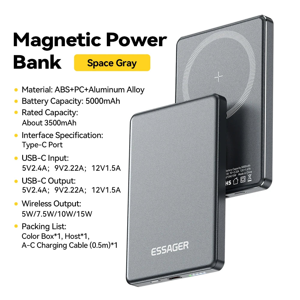 Essager Thin Wireless Power Bank Magnetic 20W 5000mAh Portable Fast Charging External Battery for Magsafe For iPhone - AKM CASE｜iPhone Case & Accesories Worldwide