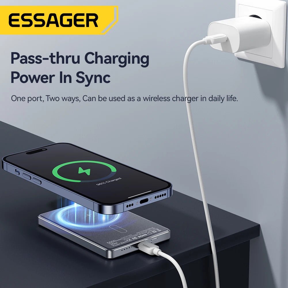 Essager Thin Wireless Power Bank Magnetic 20W 5000mAh Portable Fast Charging External Battery for Magsafe For iPhone - AKM CASE｜iPhone Case & Accesories Worldwide