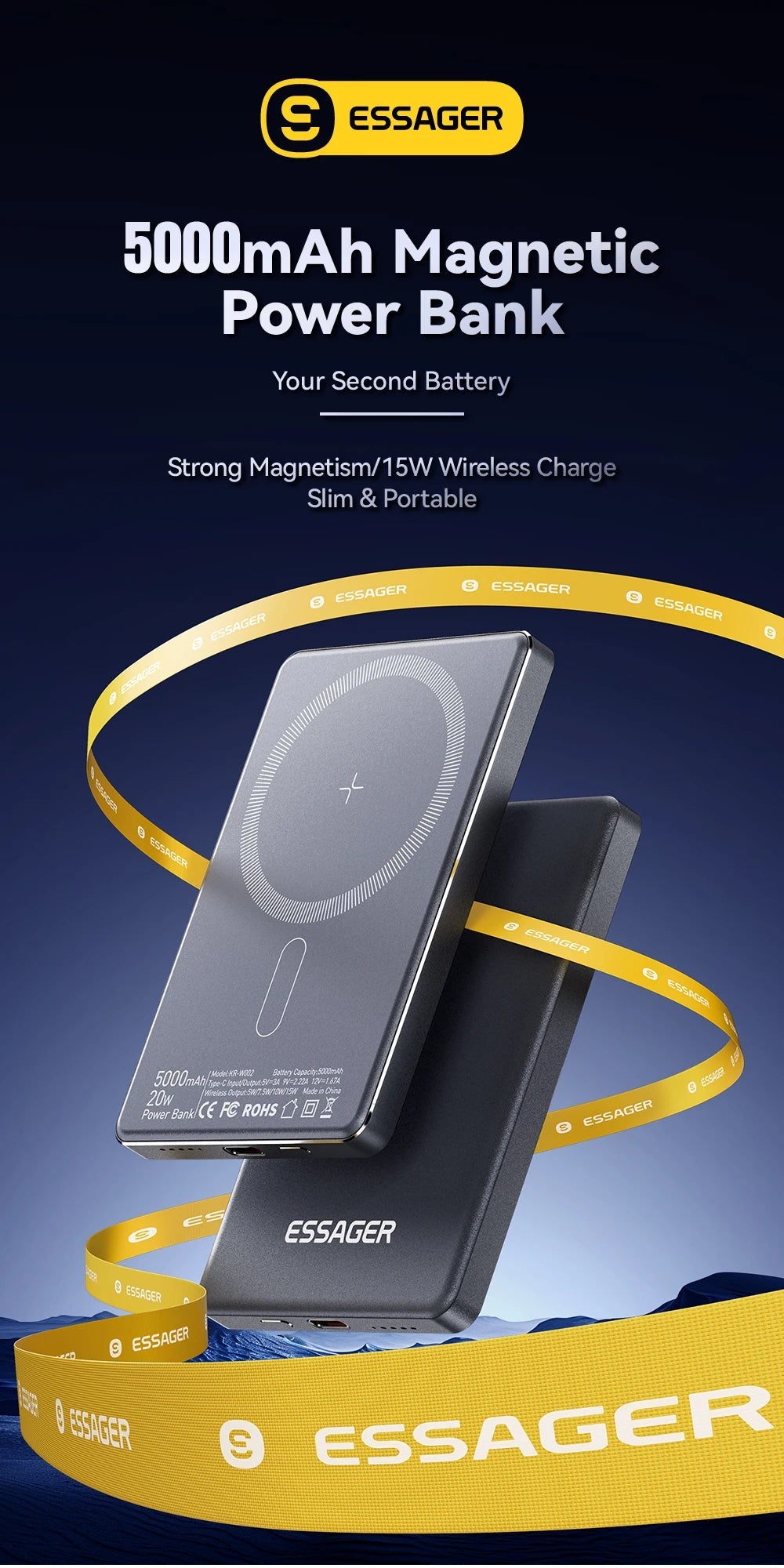Essager Thin Wireless Power Bank Magnetic 20W 5000mAh Portable Fast Charging External Battery for Magsafe For iPhone - AKM CASE｜iPhone Case & Accesories Worldwide