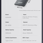 Essager Thin Wireless Power Bank Magnetic 20W 5000mAh Portable Fast Charging External Battery for Magsafe For iPhone - AKM CASE｜iPhone Case & Accesories Worldwide