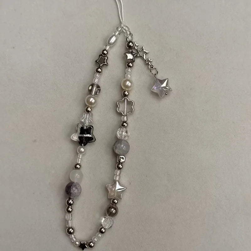 Fashion Silver Star Pearl Beaded Pendant Phone Strap Charm - AKM CASE｜iPhone Case & Accesories Worldwide