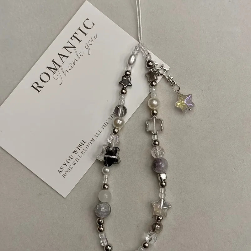 Fashion Silver Star Pearl Beaded Pendant Phone Strap Charm - AKM CASE｜iPhone Case & Accesories Worldwide