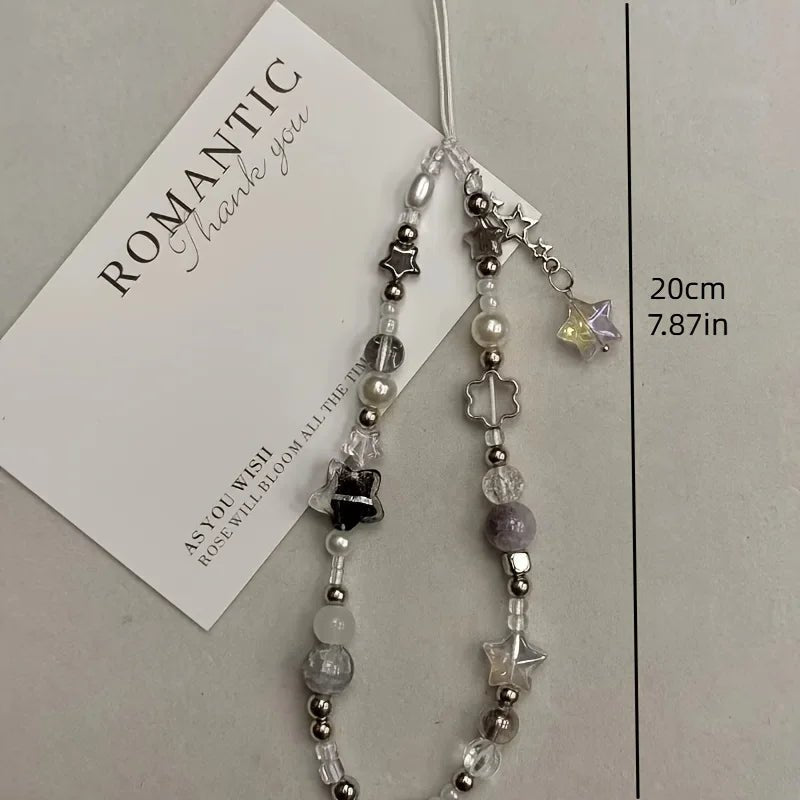 Fashion Silver Star Pearl Beaded Pendant Phone Strap Charm - AKM CASE｜iPhone Case & Accesories Worldwide