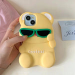 Funny Glasses Bear iPhone Case - MINISO Cute 3D Cartoon Shockproof Silicone Cover - AKM CASE｜iPhone Case & Accesories Worldwide