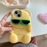 Funny Glasses Bear iPhone Case - MINISO Cute 3D Cartoon Shockproof Silicone Cover - AKM CASE｜iPhone Case & Accesories Worldwide