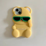 Funny Glasses Bear iPhone Case - MINISO Cute 3D Cartoon Shockproof Silicone Cover - AKM CASE｜iPhone Case & Accesories Worldwide