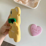 Funny Glasses Bear iPhone Case - MINISO Cute 3D Cartoon Shockproof Silicone Cover - AKM CASE｜iPhone Case & Accesories Worldwide