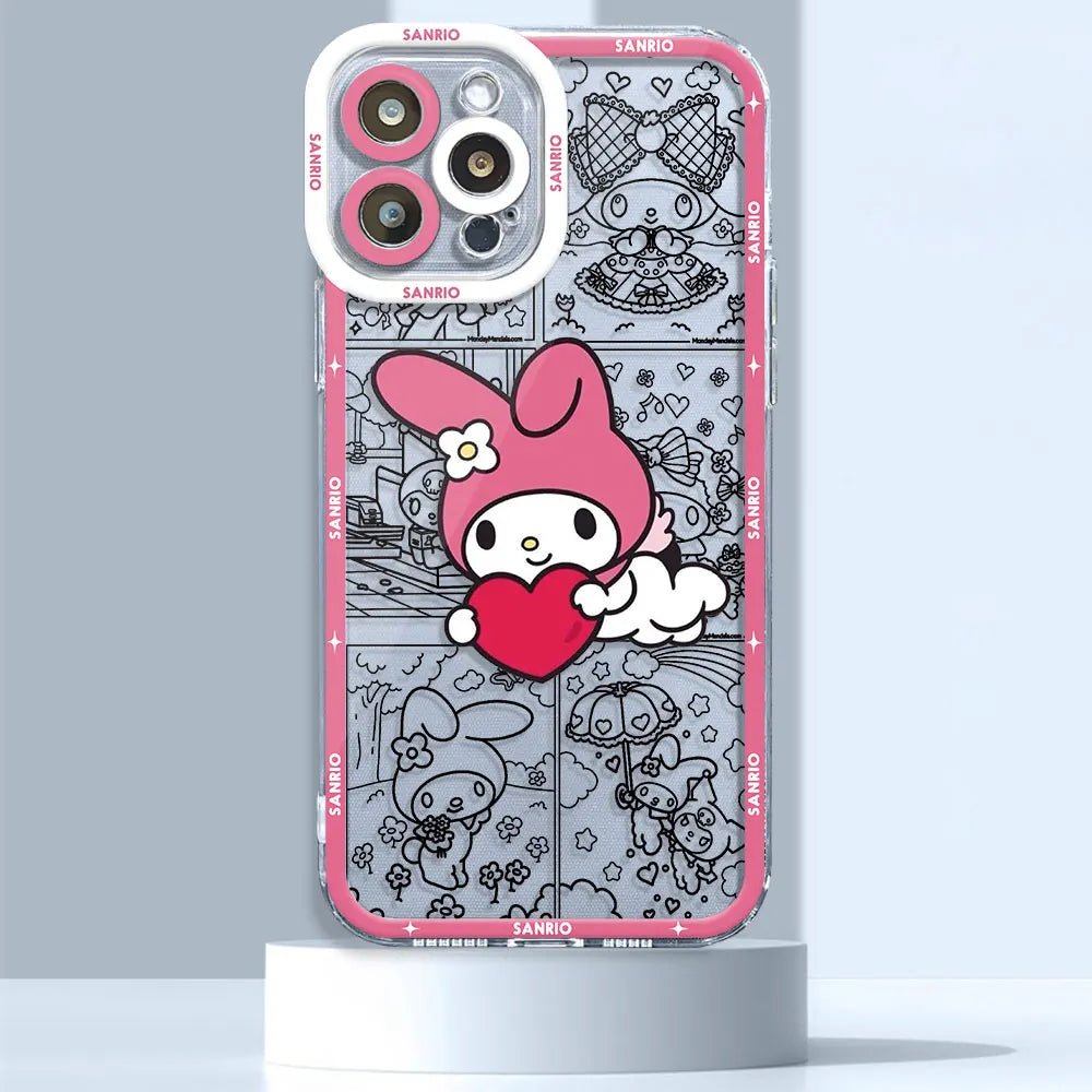 Hello Kitty Kuromi Melody Case for iPhone 15 14 Pro Max 13 12 11 XR XS X 8 7 6 6S Plus SE 2020 Clear Soft Fundas - AKM CASE｜iPhone Case & Accesories Worldwide