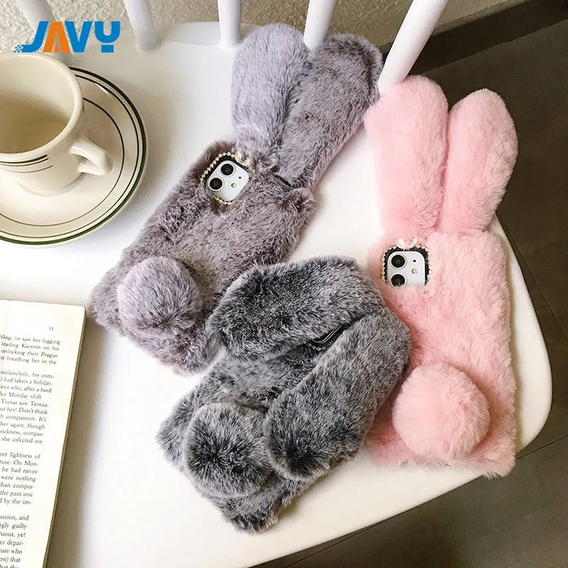 JAVY Plush Rabbit Cute Warm Phone Case Fur Cover Furry Fluffy - AKM CASE｜iPhone Case & Accesories Worldwide