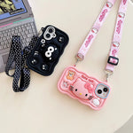 Kawaii 3D Hello Kitty & Kuromi Soft Silicone iPhone Case with Stand Holder & Lanyard - AKM CASE｜iPhone Case & Accesories Worldwide