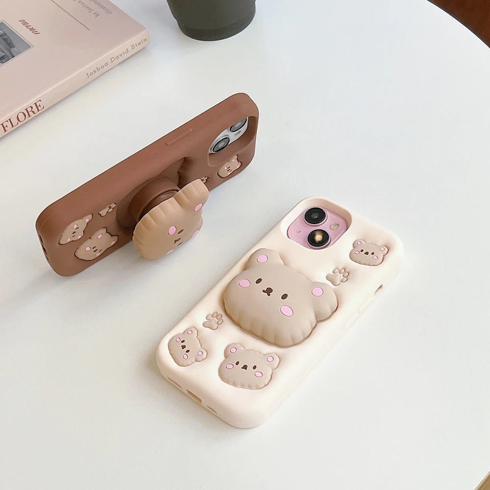 Kawaii Bear Cover With Stand Holder Soft Silicone Case - AKM CASE｜iPhone Case & Accesories Worldwide