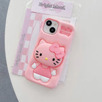 Kawaii Cartoon Hello Kitty Soft Silicone Cover With Holder - AKM CASE｜iPhone Case & Accesories Worldwide