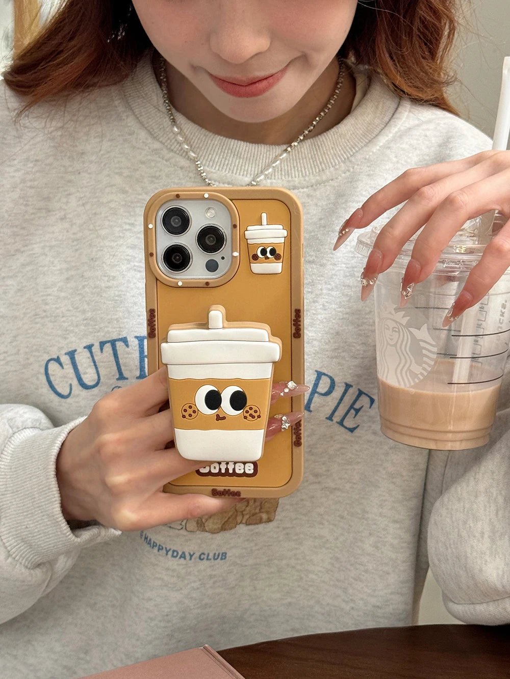 Kawaii Cartoon Penguin Coffee Biscuits Cover With Stand Holder Soft Silicone Case - AKM CASE｜iPhone Case & Accesories Worldwide
