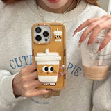 Kawaii Cartoon Penguin Coffee Biscuits Cover With Stand Holder Soft Silicone Case - AKM CASE｜iPhone Case & Accesories Worldwide