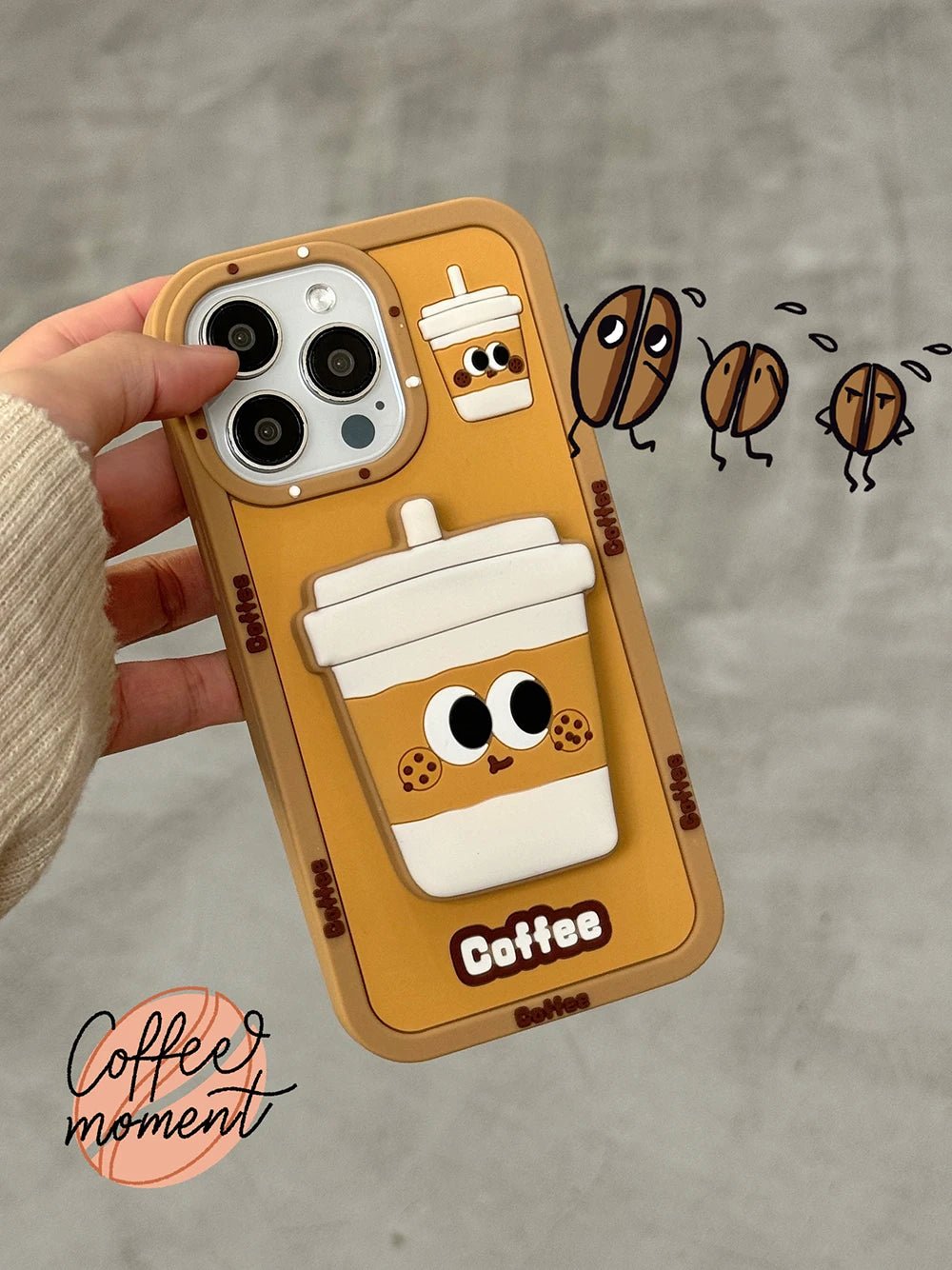 Kawaii Cartoon Penguin Coffee Biscuits Cover With Stand Holder Soft Silicone Case - AKM CASE｜iPhone Case & Accesories Worldwide