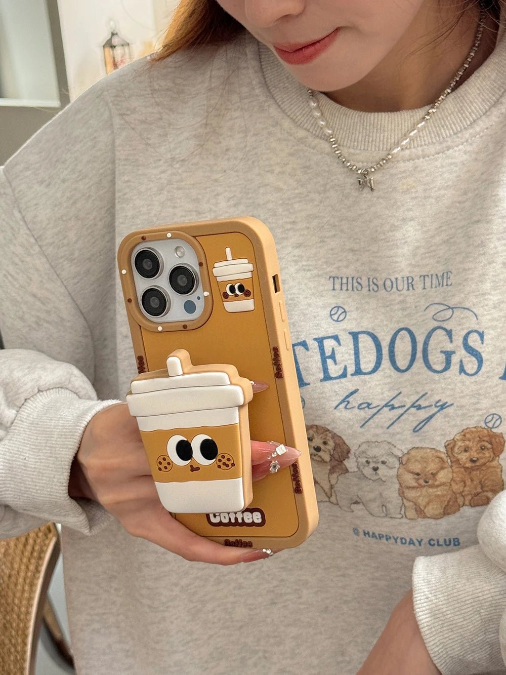 Kawaii Cartoon Penguin Coffee Biscuits Cover With Stand Holder Soft Silicone Case - AKM CASE｜iPhone Case & Accesories Worldwide