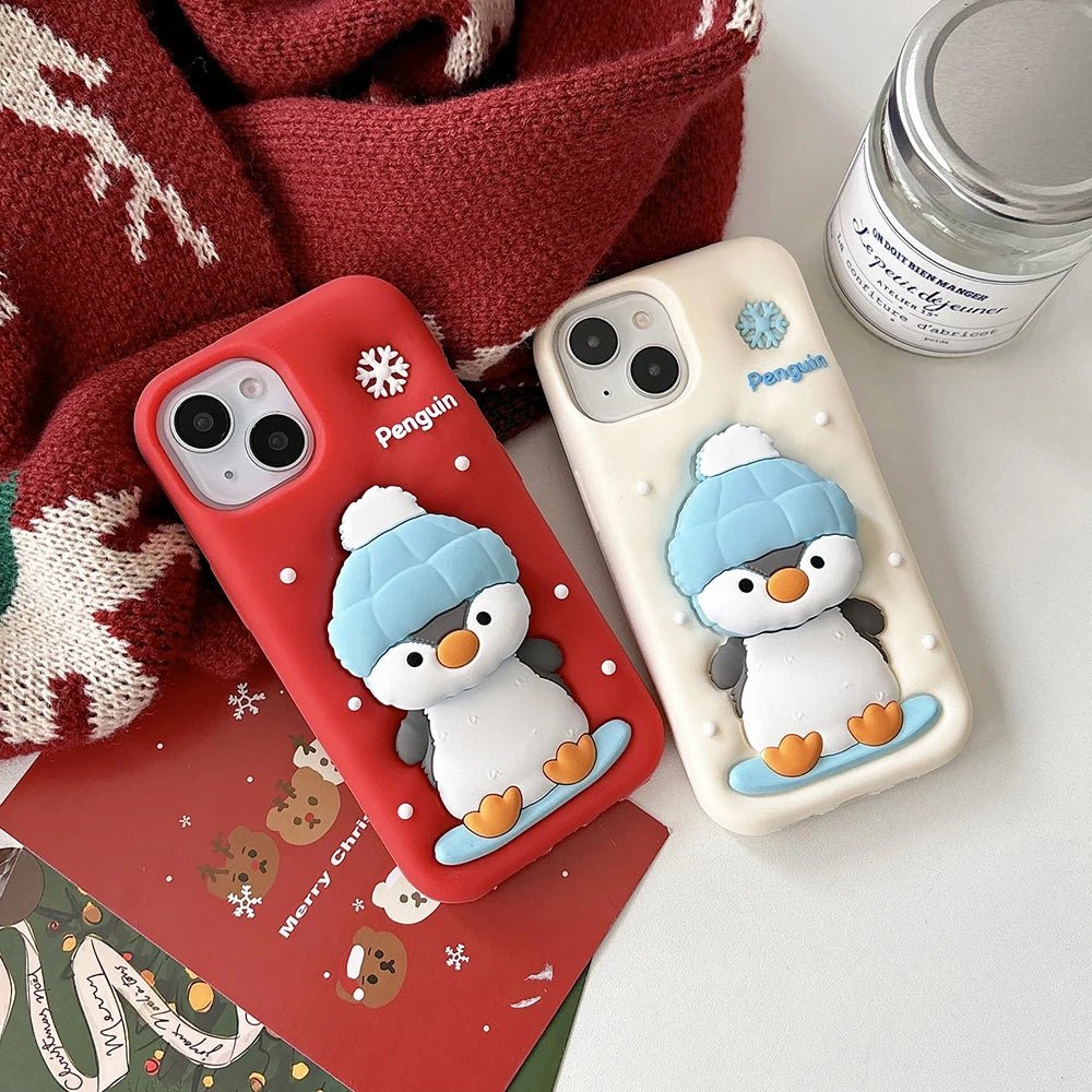 Kawaii Cartoon Penguin Coffee Biscuits Cover With Stand Holder Soft Silicone Case - AKM CASE｜iPhone Case & Accesories Worldwide
