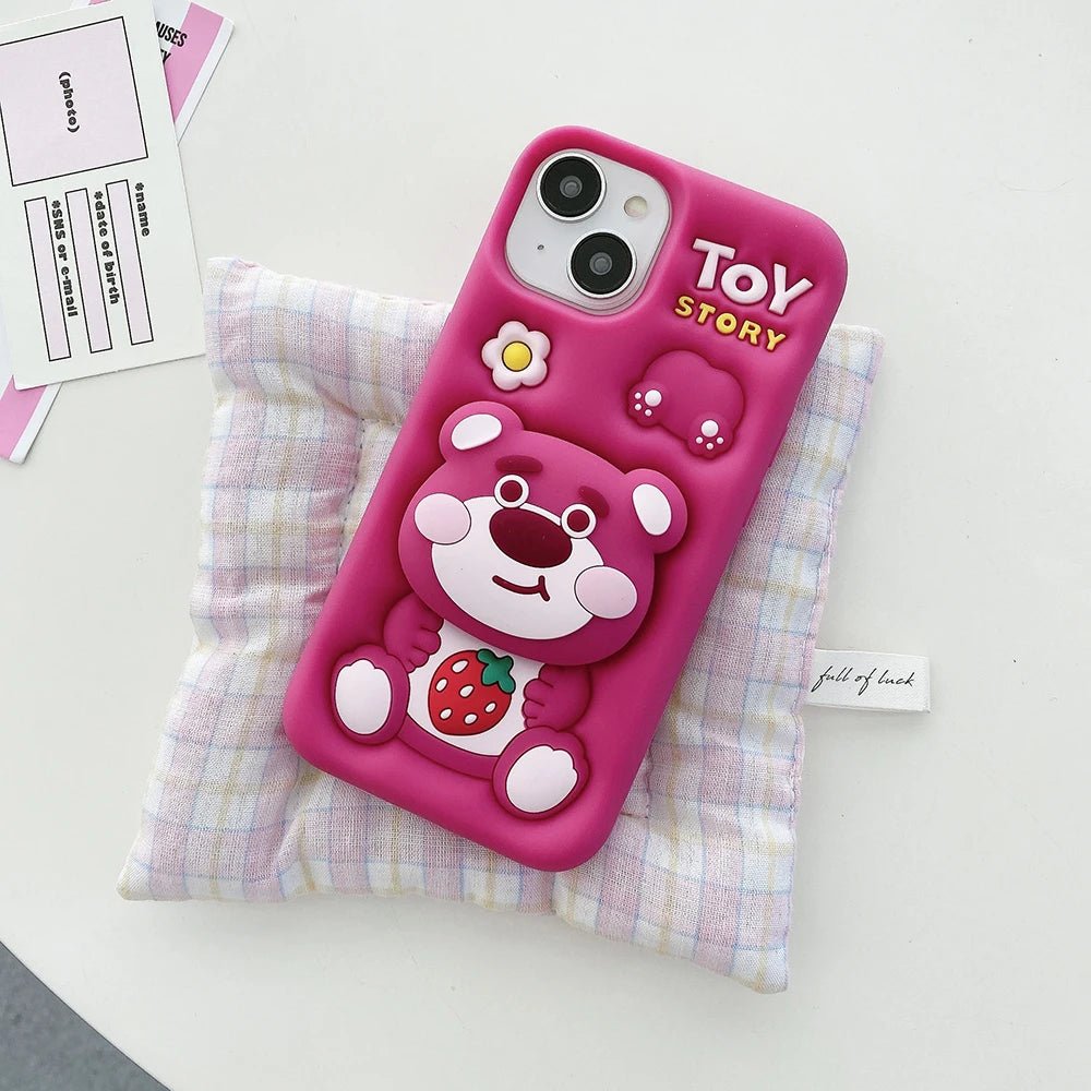 Kawaii Cartoon Strawberry Bear Soft Silicone Cover With Holder - AKM CASE｜iPhone Case & Accesories Worldwide