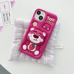 Kawaii Cartoon Strawberry Bear Soft Silicone Cover With Holder - AKM CASE｜iPhone Case & Accesories Worldwide