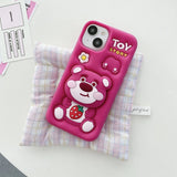 Kawaii Cartoon Strawberry Bear Soft Silicone Cover With Holder - AKM CASE｜iPhone Case & Accesories Worldwide