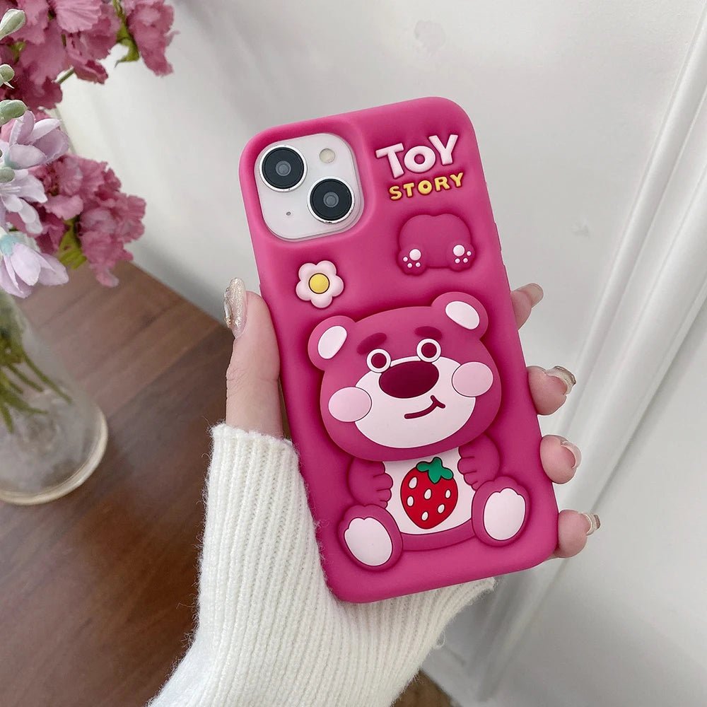Kawaii Cartoon Strawberry Bear Soft Silicone Cover With Holder - AKM CASE｜iPhone Case & Accesories Worldwide