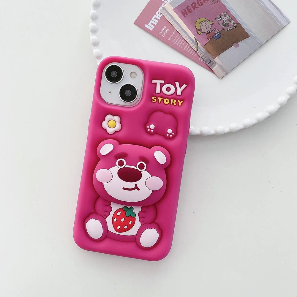 Kawaii Cartoon Strawberry Bear Soft Silicone Cover With Holder - AKM CASE｜iPhone Case & Accesories Worldwide