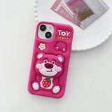 Kawaii Cartoon Strawberry Bear Soft Silicone Cover With Holder - AKM CASE｜iPhone Case & Accesories Worldwide