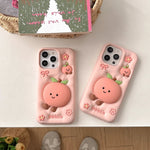 Kawaii Summer Fruit Floral Peach Bracket Soft Silicone Case with Stand Holder - AKM CASE｜iPhone Case & Accesories Worldwide
