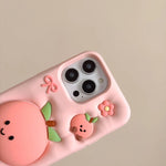 Kawaii Summer Fruit Floral Peach Bracket Soft Silicone Case with Stand Holder - AKM CASE｜iPhone Case & Accesories Worldwide