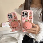 Kawaii Summer Fruit Floral Peach Bracket Soft Silicone Case with Stand Holder - AKM CASE｜iPhone Case & Accesories Worldwide
