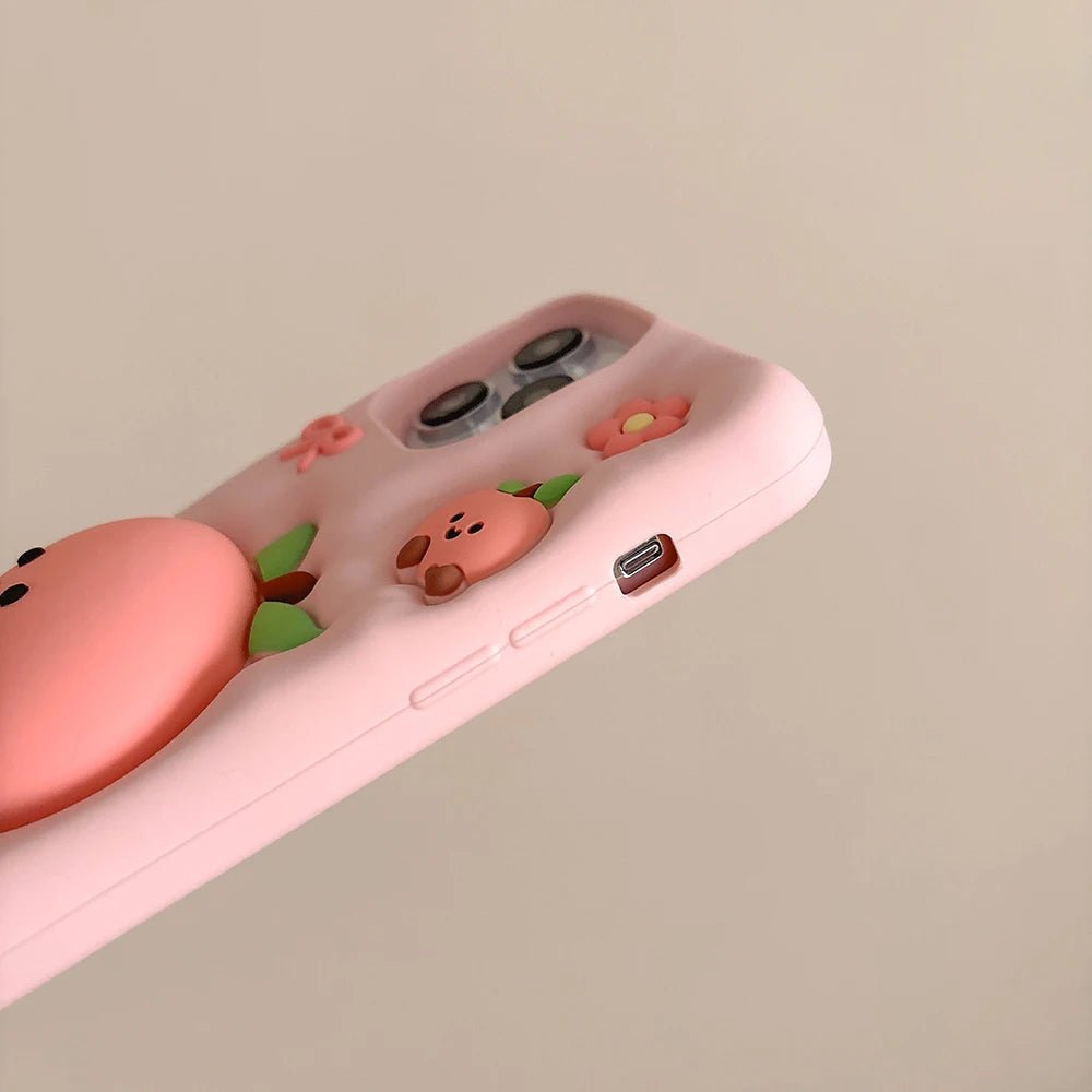 Kawaii Summer Fruit Floral Peach Bracket Soft Silicone Case with Stand Holder - AKM CASE｜iPhone Case & Accesories Worldwide
