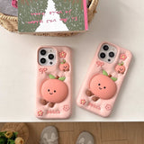 Kawaii Summer Fruit Floral Peach Bracket Soft Silicone Case with Stand Holder - AKM CASE｜iPhone Case & Accesories Worldwide