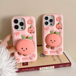 Kawaii Summer Fruit Floral Peach Bracket Soft Silicone Case with Stand Holder - AKM CASE｜iPhone Case & Accesories Worldwide