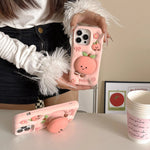 Kawaii Summer Fruit Floral Peach Bracket Soft Silicone Case with Stand Holder - AKM CASE｜iPhone Case & Accesories Worldwide