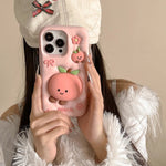 Kawaii Summer Fruit Floral Peach Bracket Soft Silicone Case with Stand Holder - AKM CASE｜iPhone Case & Accesories Worldwide