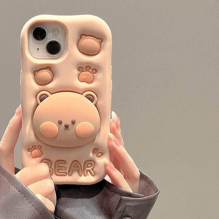 Lovely 3D Bear Hidden Holder Stand Silicone Phone Case Cute Girl Cover - AKM CASE｜iPhone Case & Accesories Worldwide