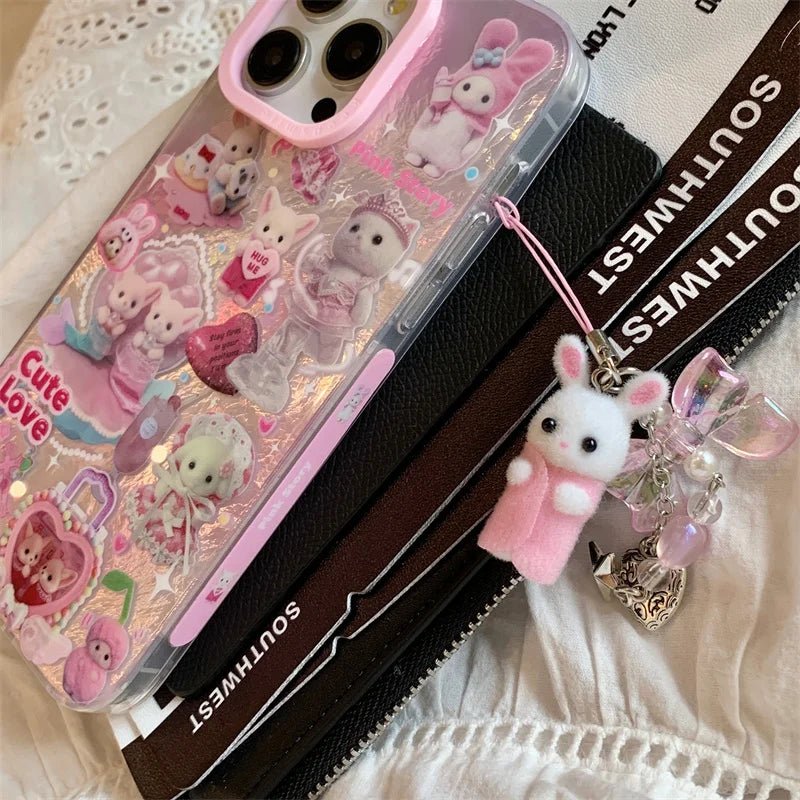 Luxury Laser Rainbow Cute Cat Cartoon Phone Case for iPhone 12 - 16 Pro Max with Lanyard - MINISO - AKM CASE｜iPhone Case & Accesories Worldwide