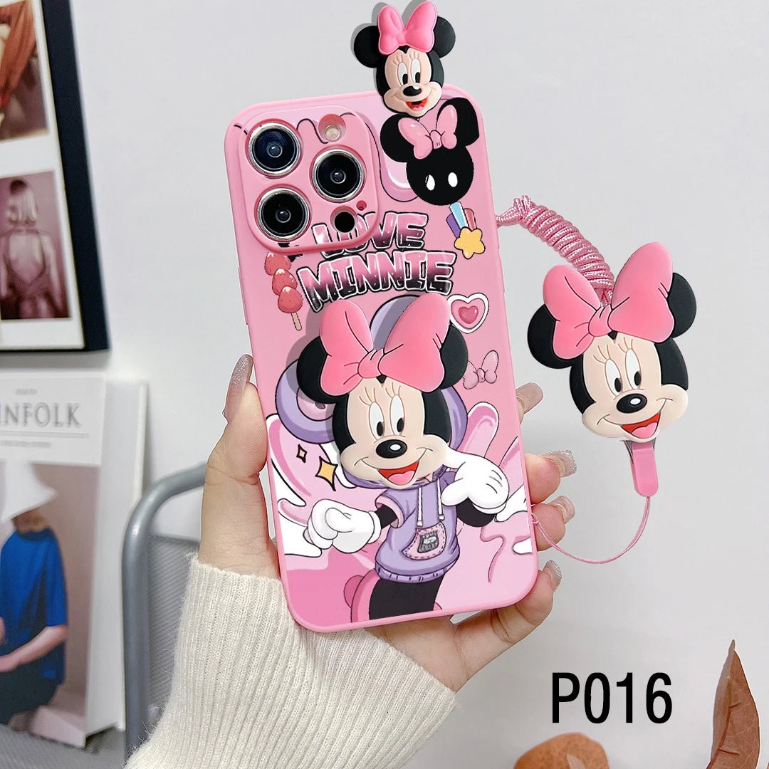 MINISO 3D Cartoon Mickey & Minnie Soft Silicone iPhone Case with Holder Rope - AKM CASE｜iPhone Case & Accesories Worldwide