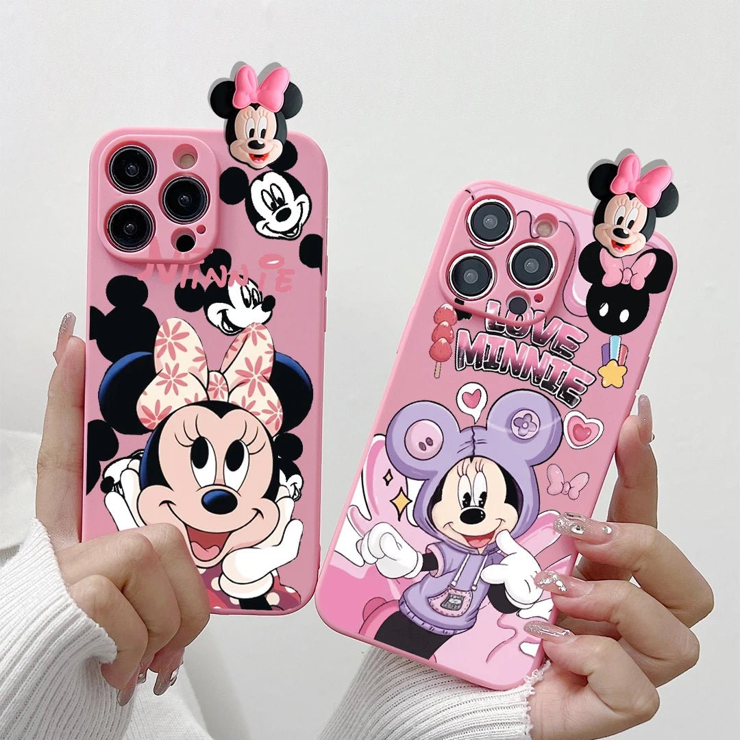 MINISO 3D Cartoon Mickey & Minnie Soft Silicone iPhone Case with Holder Rope - AKM CASE｜iPhone Case & Accesories Worldwide