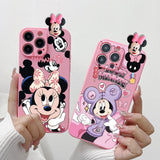 MINISO 3D Cartoon Mickey & Minnie Soft Silicone iPhone Case with Holder Rope - AKM CASE｜iPhone Case & Accesories Worldwide