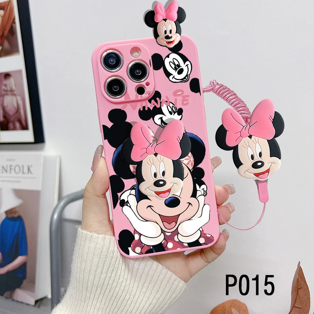 MINISO 3D Cartoon Mickey & Minnie Soft Silicone iPhone Case with Holder Rope - AKM CASE｜iPhone Case & Accesories Worldwide