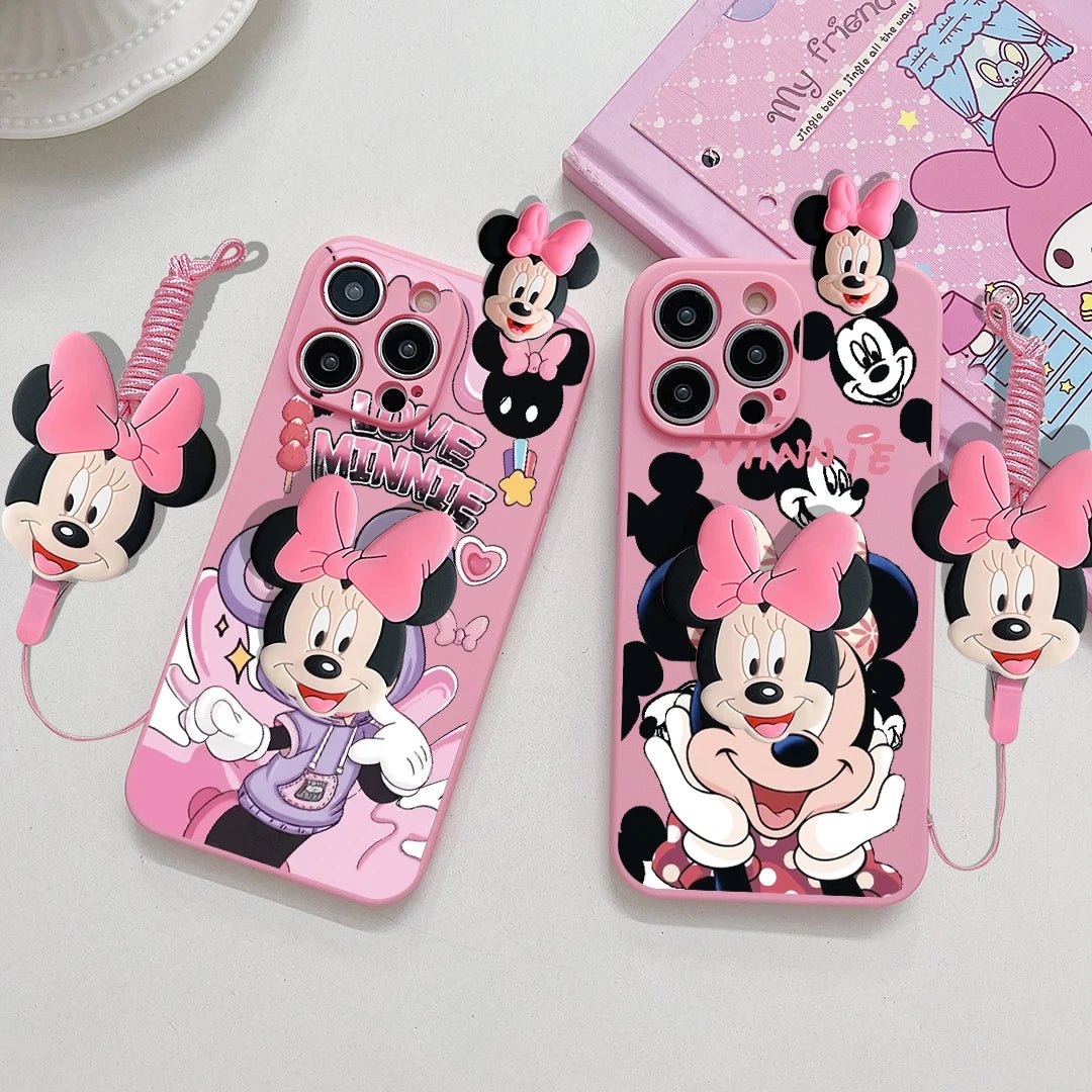 MINISO 3D Cartoon Mickey & Minnie Soft Silicone iPhone Case with Holder Rope - AKM CASE｜iPhone Case & Accesories Worldwide