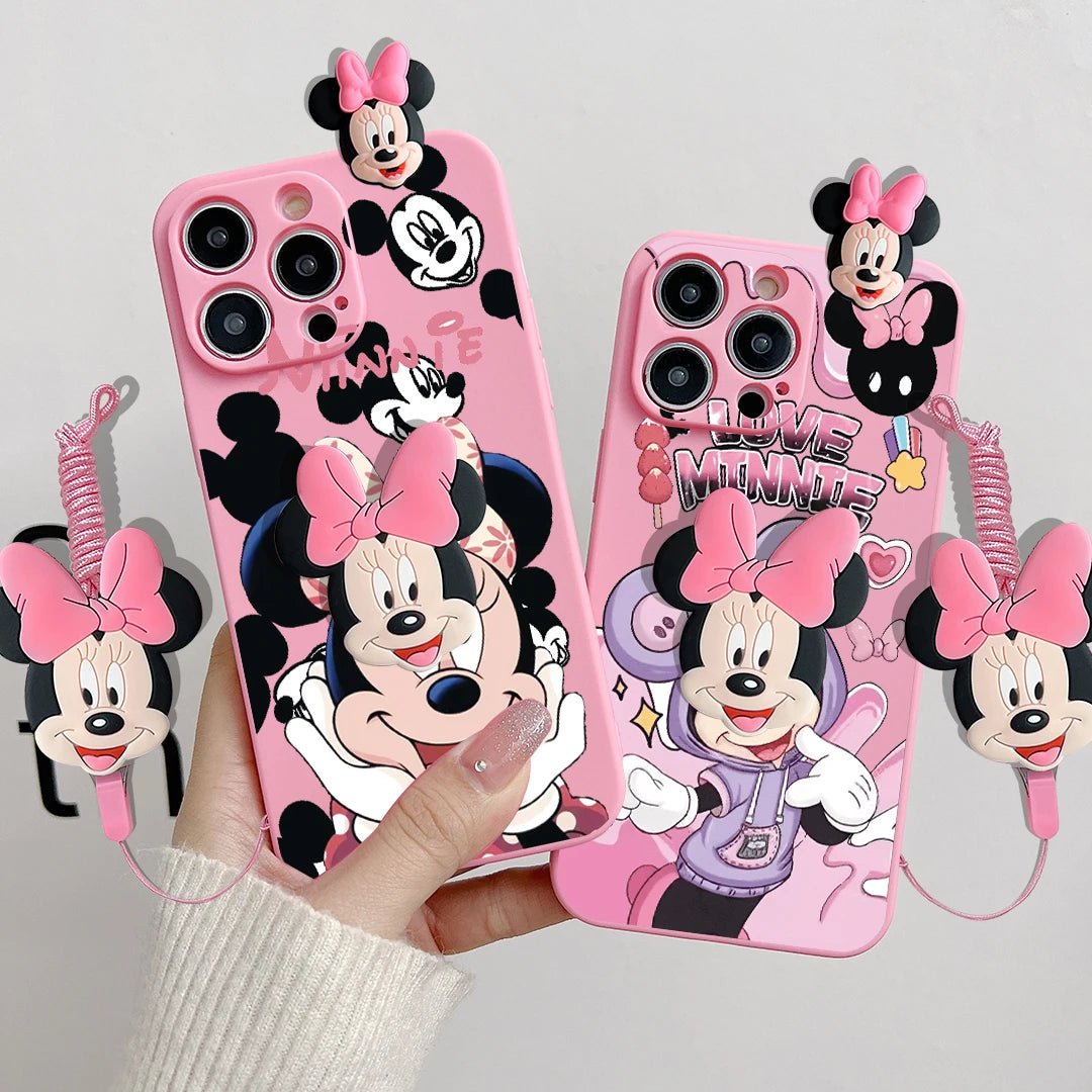 MINISO 3D Cartoon Mickey & Minnie Soft Silicone iPhone Case with Holder Rope - AKM CASE｜iPhone Case & Accesories Worldwide
