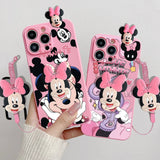 MINISO 3D Cartoon Mickey & Minnie Soft Silicone iPhone Case with Holder Rope - AKM CASE｜iPhone Case & Accesories Worldwide