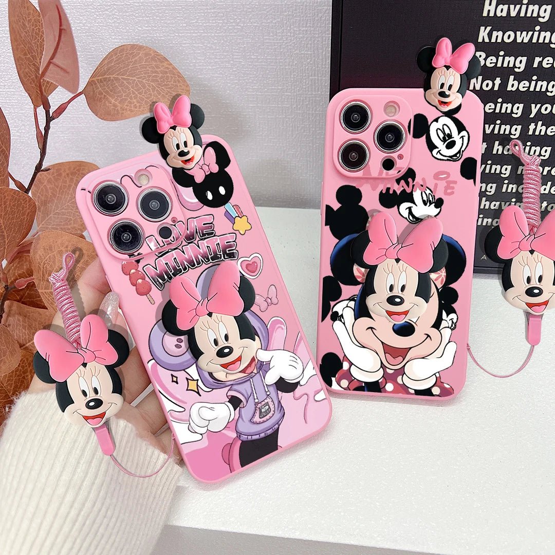 MINISO 3D Cartoon Mickey & Minnie Soft Silicone iPhone Case with Holder Rope - AKM CASE｜iPhone Case & Accesories Worldwide