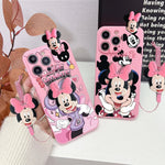 MINISO 3D Cartoon Mickey & Minnie Soft Silicone iPhone Case with Holder Rope - AKM CASE｜iPhone Case & Accesories Worldwide