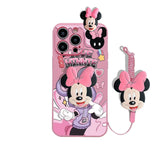MINISO 3D Cartoon Mickey & Minnie Soft Silicone iPhone Case with Holder Rope - AKM CASE｜iPhone Case & Accesories Worldwide