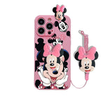 MINISO 3D Cartoon Mickey & Minnie Soft Silicone iPhone Case with Holder Rope - AKM CASE｜iPhone Case & Accesories Worldwide